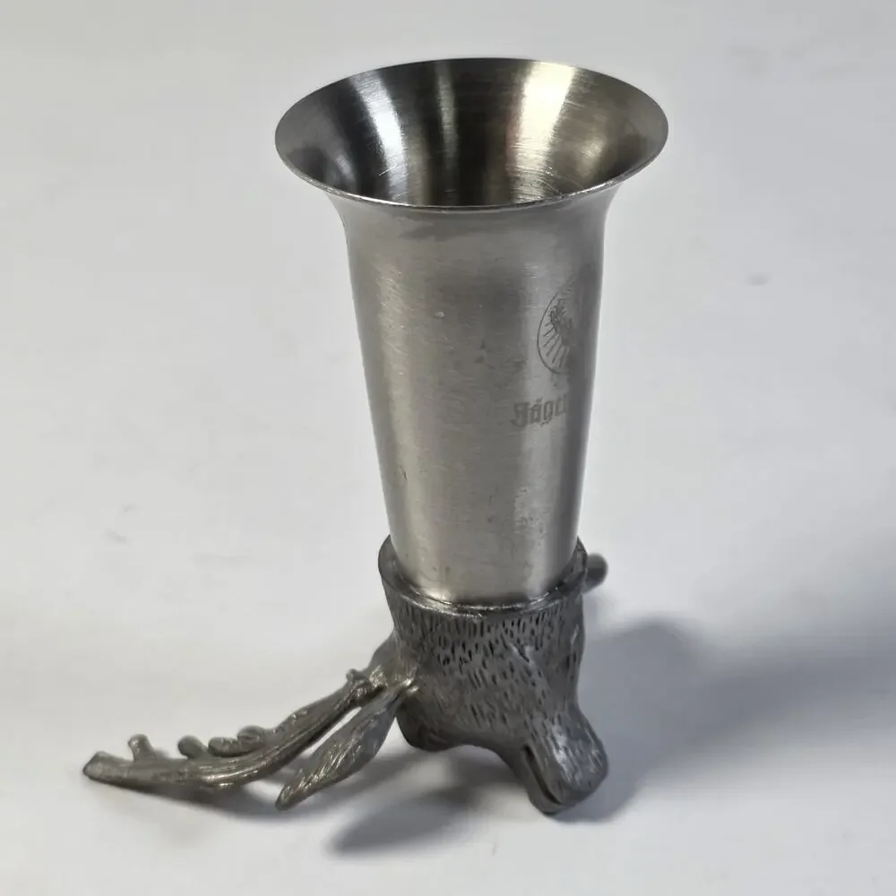 Jagermeister Stainless Metal Bar Shot Glass with Pewter Deer Stag Buck Elk Head